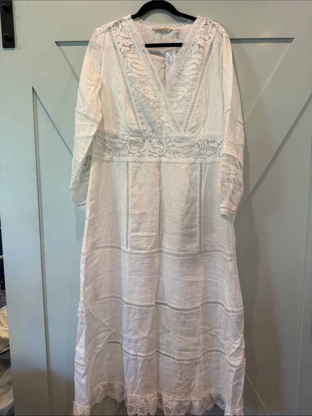 Soft Surroundings White Maxi Dress with Lace Insets